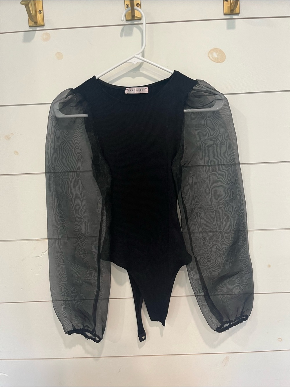 Blue Blush Los Angeles Black Sheer Puff-Sleeve Bodysuit